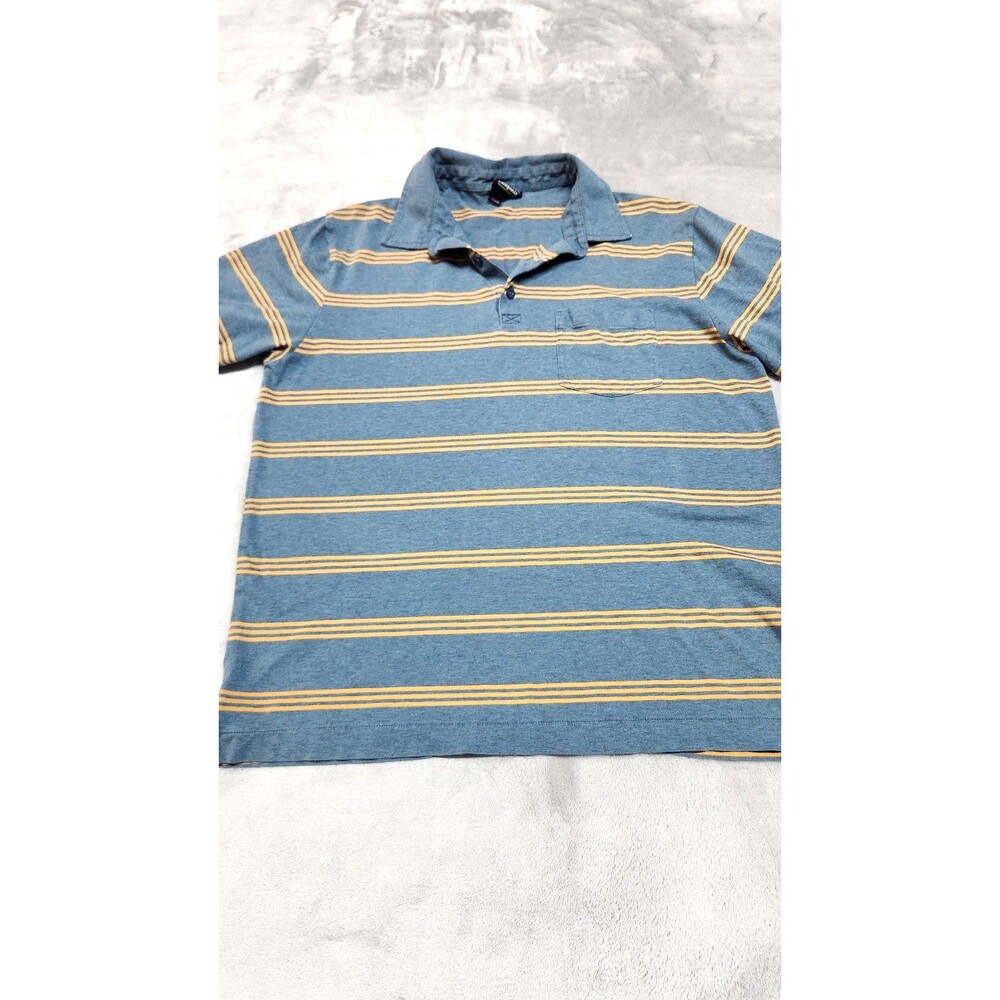 Patagonia Men's Size Medium Blue Yellow Striped 100% Organic‎ Cotton Polo Shirt